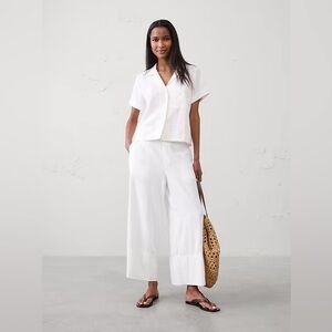 NWT Banana Republic Factory Linen Blend Wide Leg Cropped Pants White Pull On L